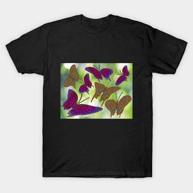 Kaleidoscope of Butterflies - Landscape Orientation T-Shirt by NightserFineArts